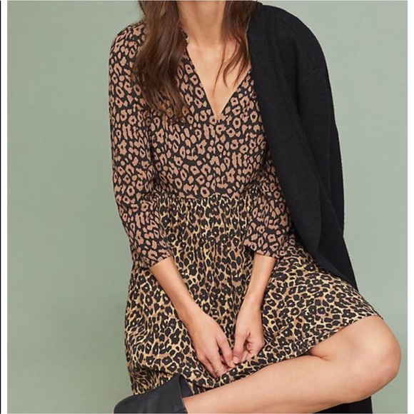 anthropologie leopard print dress